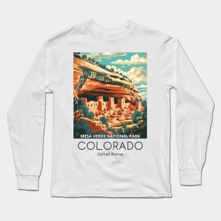 A Vintage Travel Illustration of Mesa Verde National Park - Colorado - US Long Sleeve T-Shirt